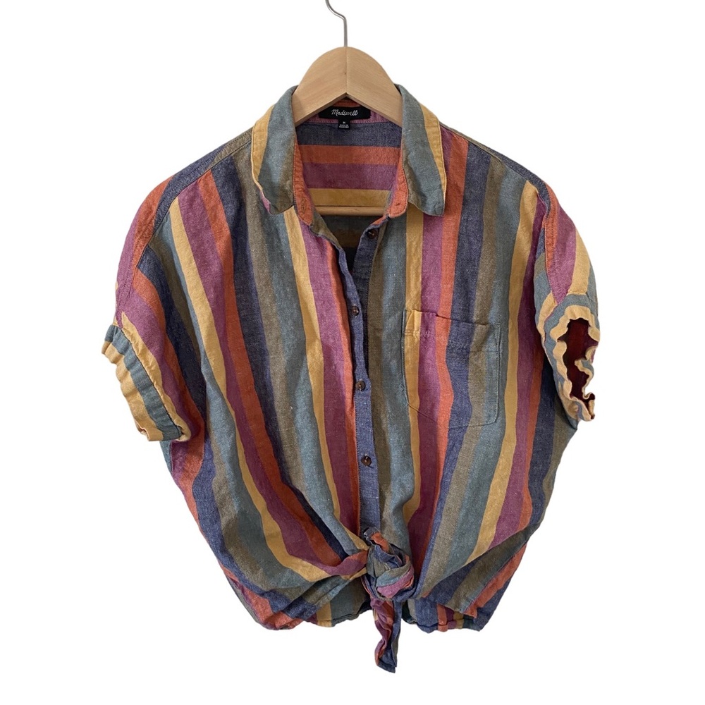 Madewell button down and tie front cotton striped shirt